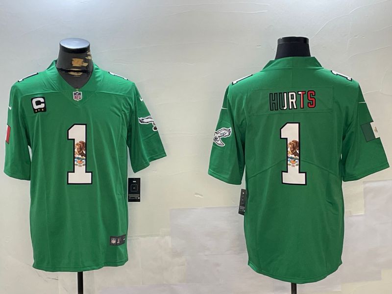 Men Philadelphia Eagles #1 Hurts Green Mexico 2024 Nike Vapor Limited NFL Jersey style 1